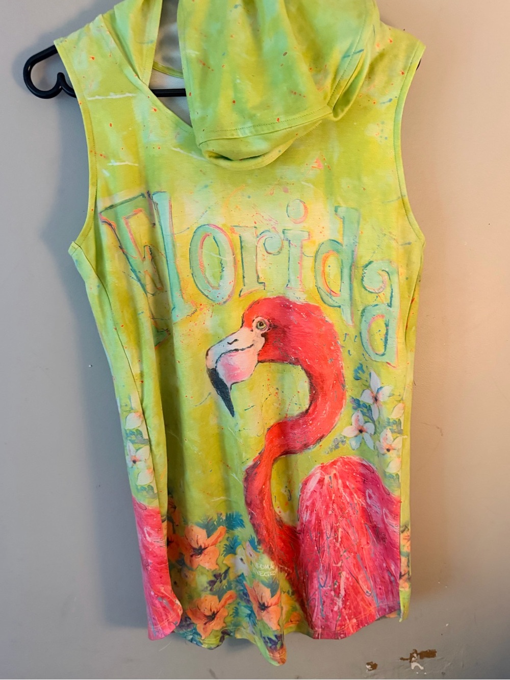 Leoma lovegrove Sleeveless hooded dress flamingo graphic Florida